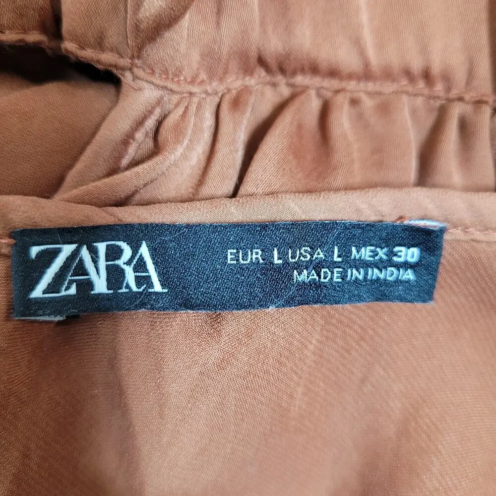 Zara Satin Ruffle Pleated Wrinkle Wide Leg Keyhole Boho Chic Jumpsuit Size Large - Picture 10 of 12